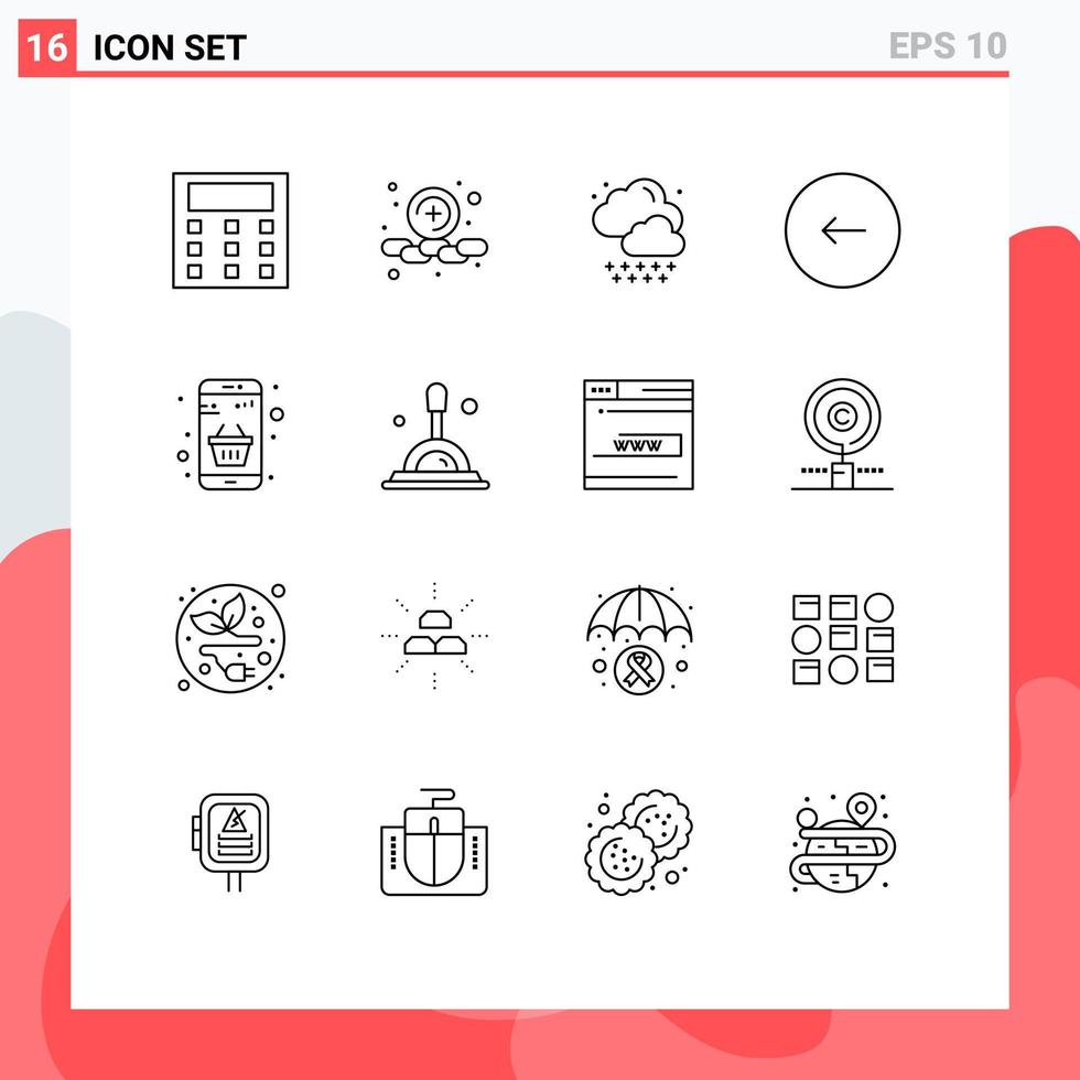 Universal Icon Symbols Group of 16 Modern Outlines of money buy weather basket play Editable Vector Design Elements