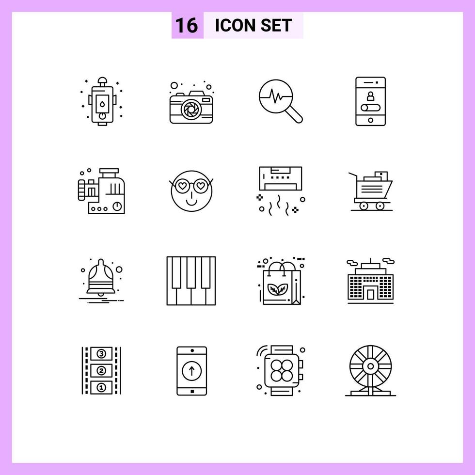 16 Thematic Vector Outlines and Editable Symbols of telephone phone capture mobile search chart Editable Vector Design Elements