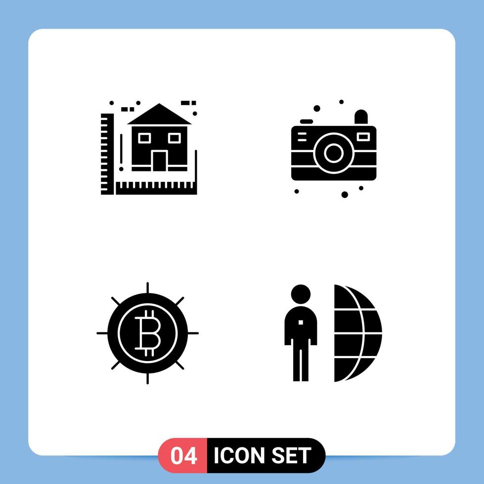 4 Universal Solid Glyph Signs Symbols of blue money home image internet Editable Vector Design Elements