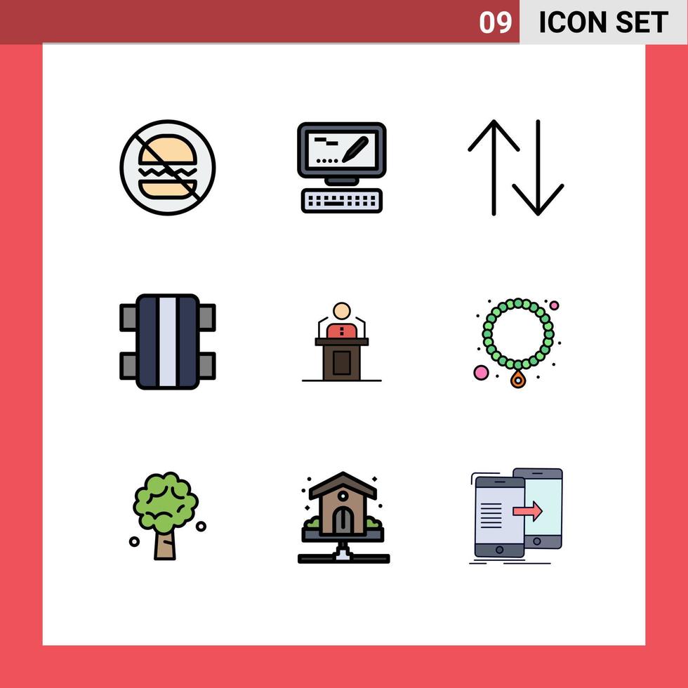 Pack of 9 Modern Filledline Flat Colors Signs and Symbols for Web Print Media such as professional person change speaker skateboard Editable Vector Design Elements