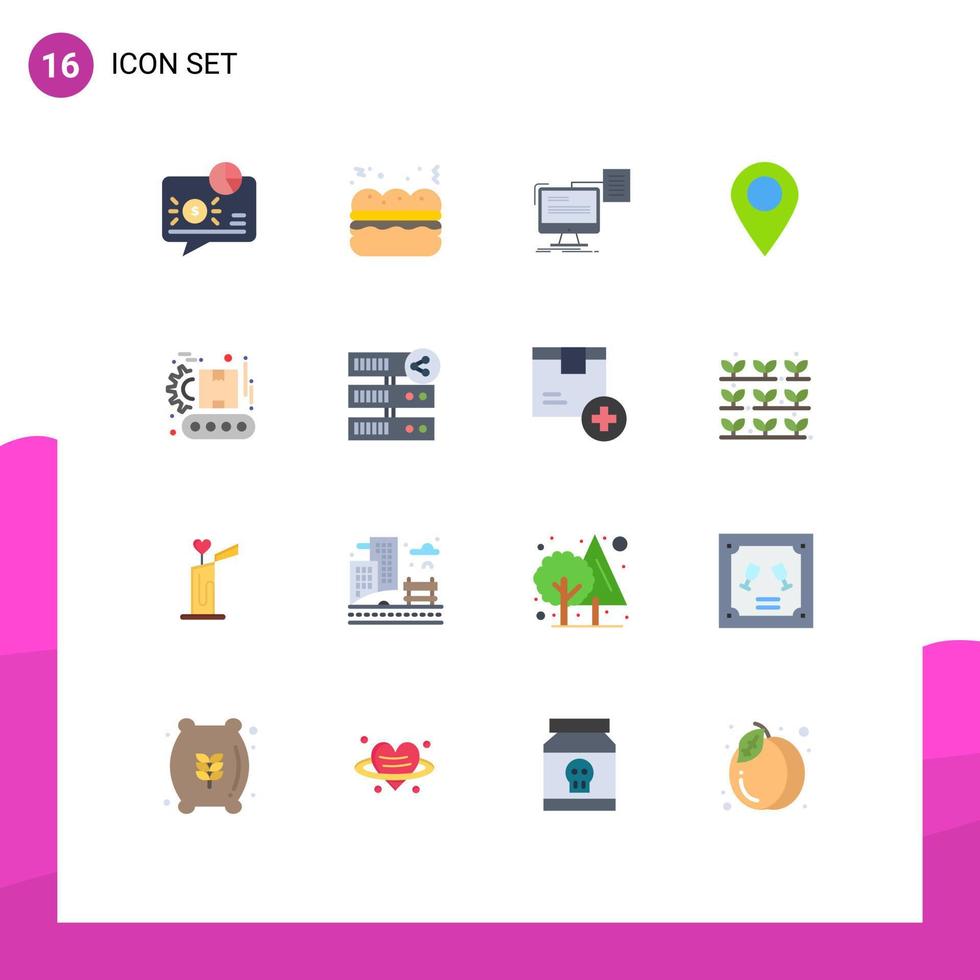 Group of 16 Flat Colors Signs and Symbols for conveyor marker resume map document Editable Pack of Creative Vector Design Elements