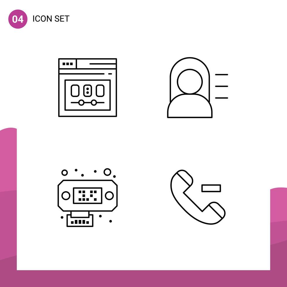 4 Creative Icons Modern Signs and Symbols of browser data web girl call Editable Vector Design Elements