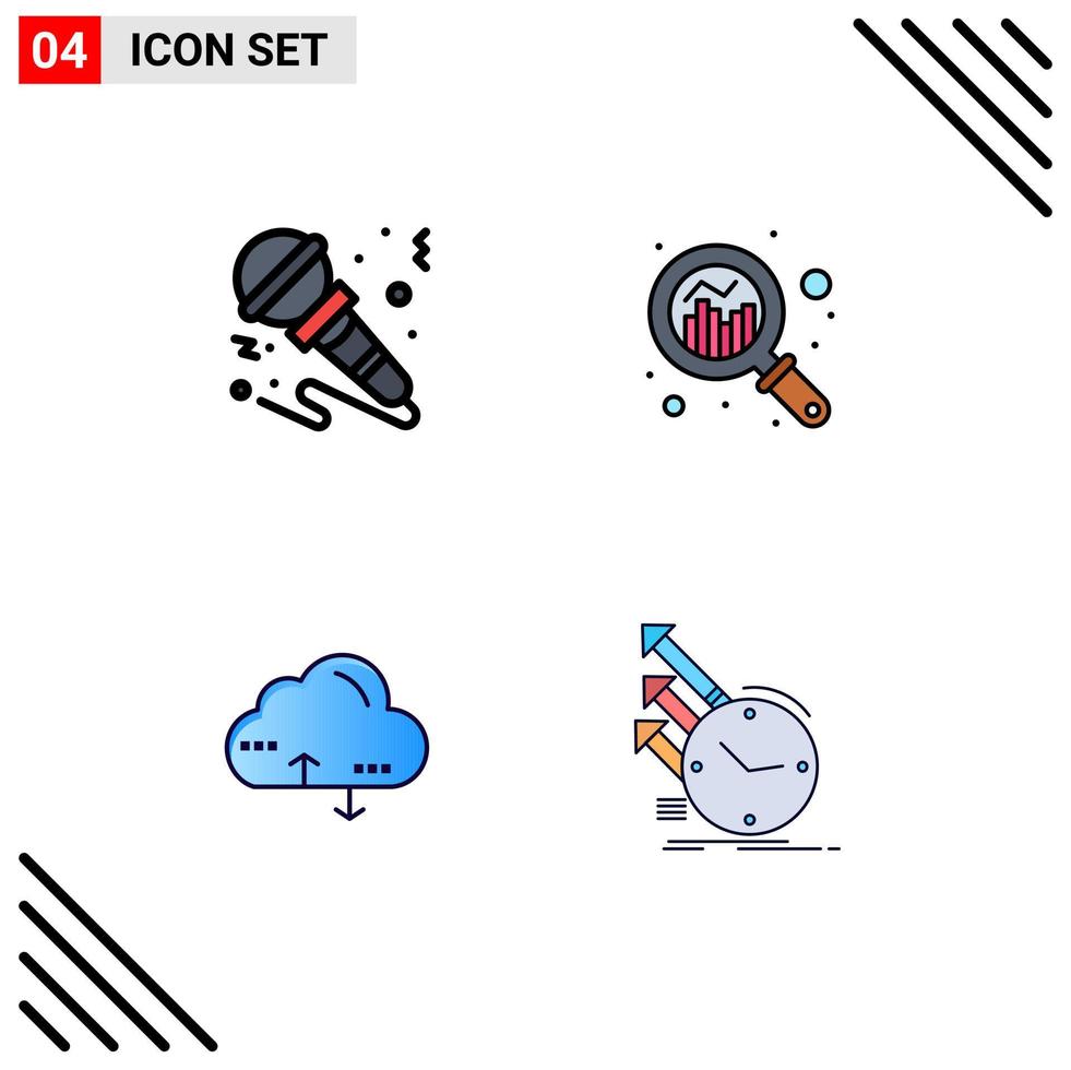 4 iconos creativos signos y símbolos modernos de micrófono nube música crecimiento enlace elementos de diseño vectorial editables vector