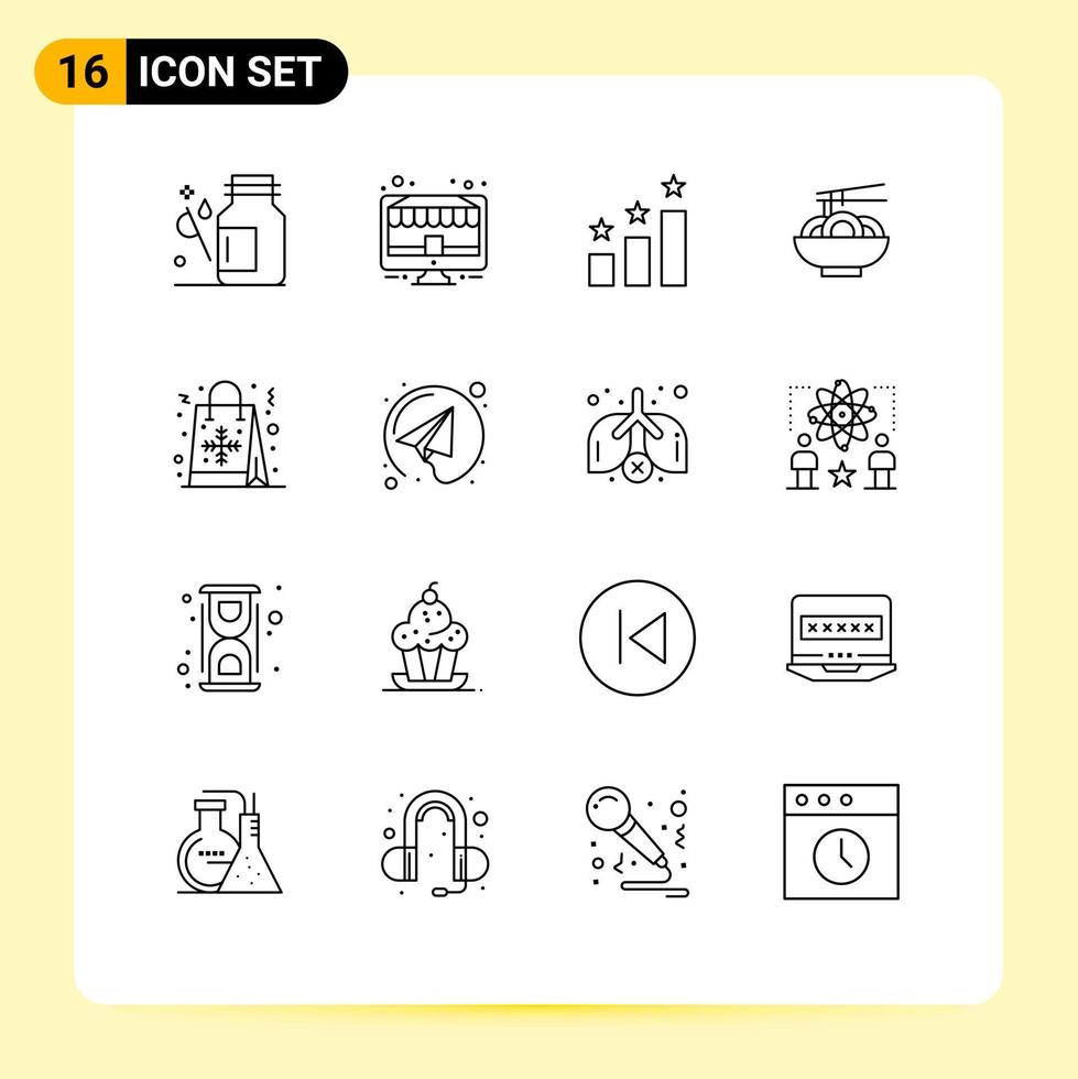 Modern Set of 16 Outlines Pictograph of bag china monitor food success Editable Vector Design Elements