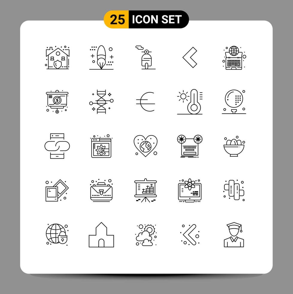 grupo de símbolos de iconos universales de 25 líneas modernas de pintura global de internet flecha izquierda elementos de diseño vectorial editables vector
