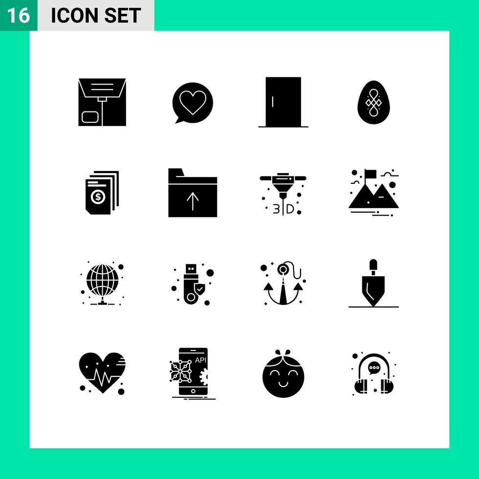 Pictogram Set of 16 Simple Solid Glyphs of invoice file home dollar easter Editable Vector Design Elements