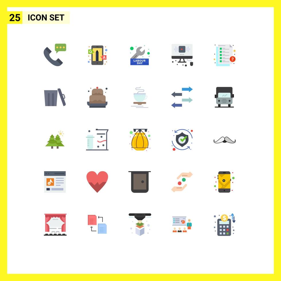Set of 25 Commercial Flat Colors pack for online video qa wrench engineer Editable Vector Design Elements