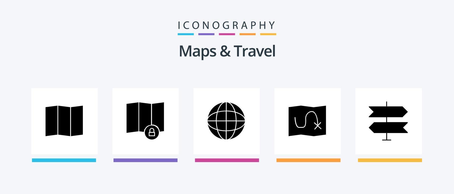 mapas y paquete de iconos de glifo 5 de viaje que incluye. ruta. puntero. diseño de iconos creativos vector