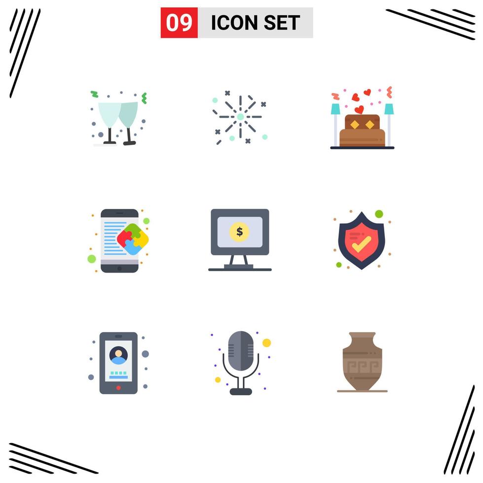 Set of 9 Vector Flat Colors on Grid for dollar solution love mobile puzzle Editable Vector Design Elements