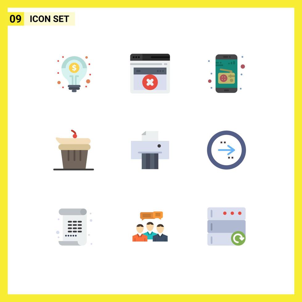 Set of 9 Modern UI Icons Symbols Signs for arrow paper media device food Editable Vector Design Elements