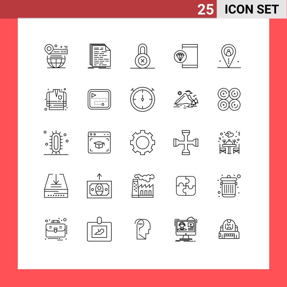 25 User Interface Line Pack of modern Signs and Symbols of programming develop programming coding protection Editable Vector Design Elements