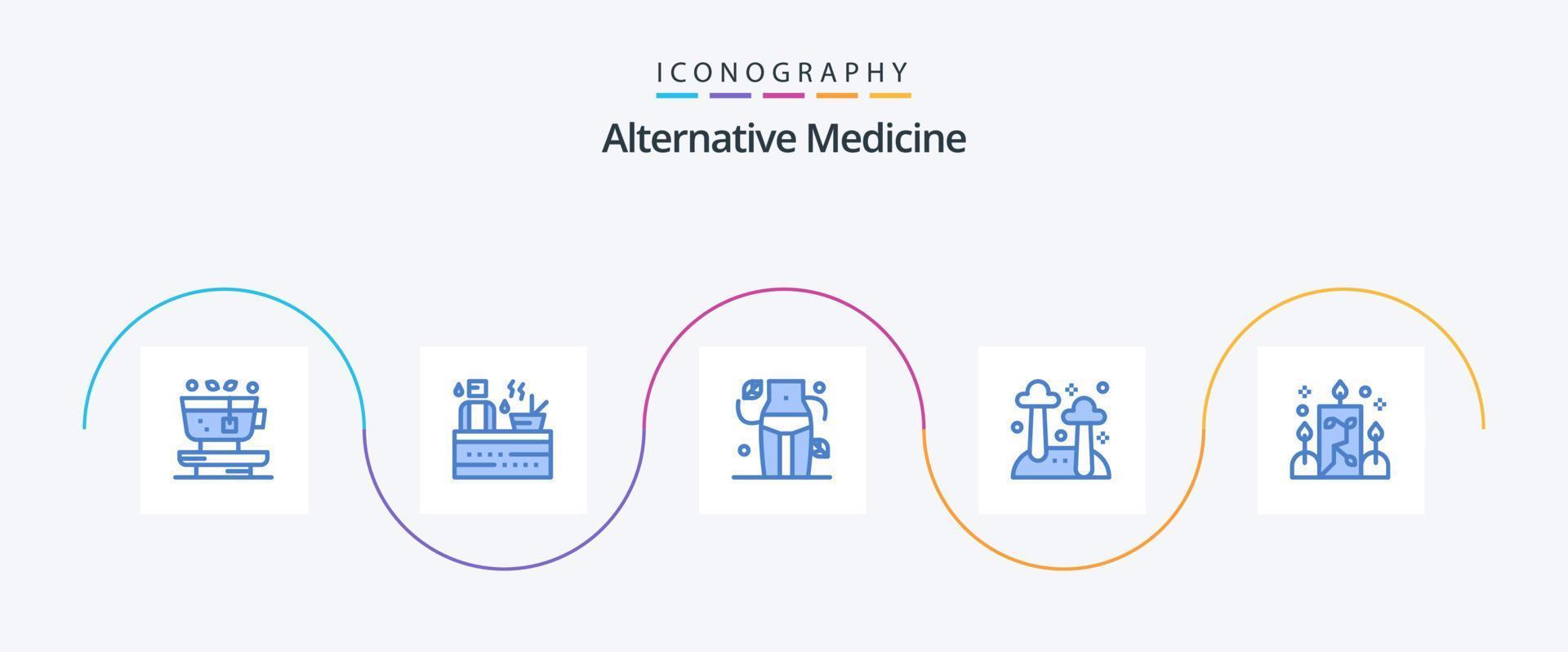 paquete de iconos azul 5 de medicina alternativa que incluye iluminación. naturaleza. dieta. champiñón. alimento vector