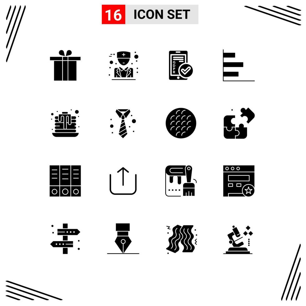 16 Universal Solid Glyph Signs Symbols of sweet dessert secure performance graphic Editable Vector Design Elements