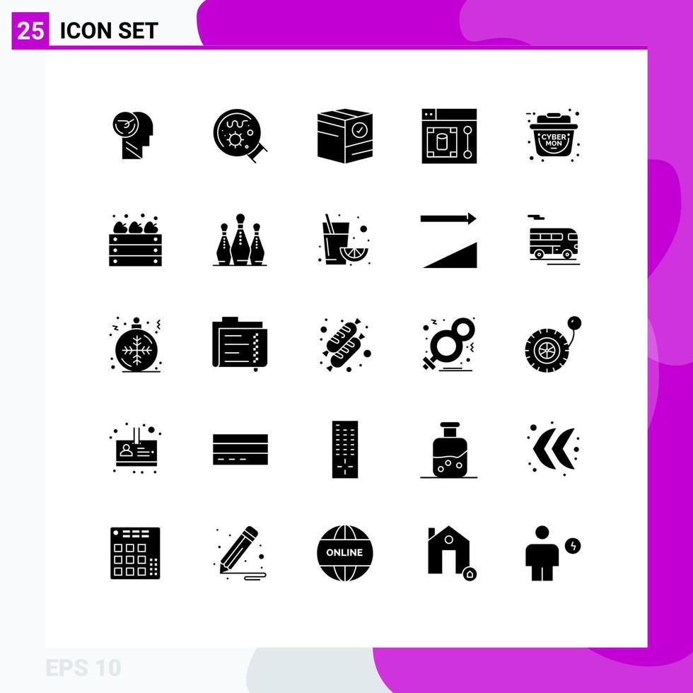 Editable Vector Line Pack of 25 Simple Solid Glyphs of tool design science web e Editable Vector Design Elements