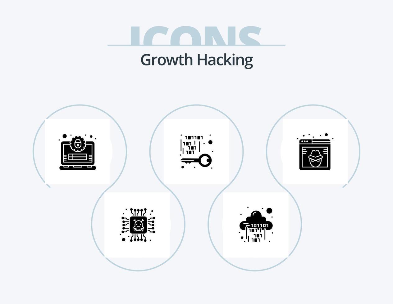 hacking glyph icon pack 5 diseño de iconos. seguridad. llave. servidor. hacker seguro vector