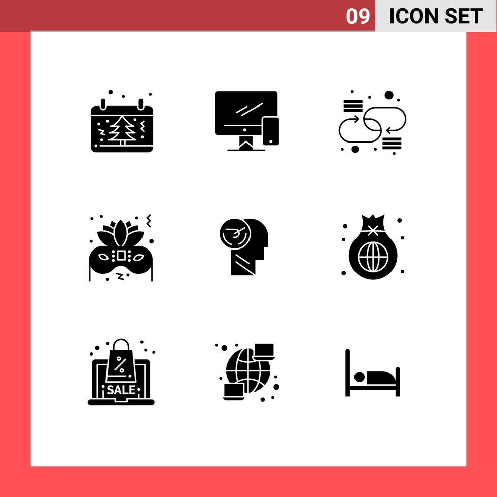 Set of 9 Vector Solid Glyphs on Grid for activity night imac costume link Editable Vector Design Elements