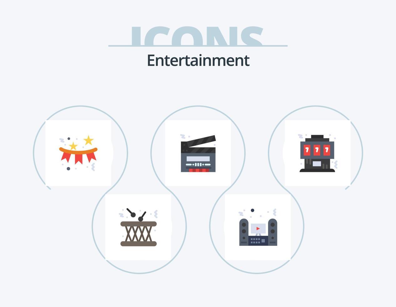 paquete de iconos planos de entretenimiento 5 diseño de iconos. acortar. película. sonido. día festivo. celebracion vector