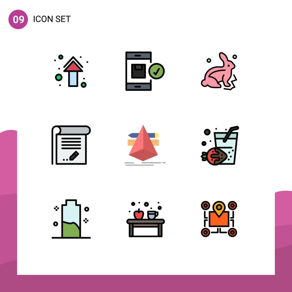 Pack of 9 creative Filledline Flat Colors of note education device document easter Editable Vector Design Elements