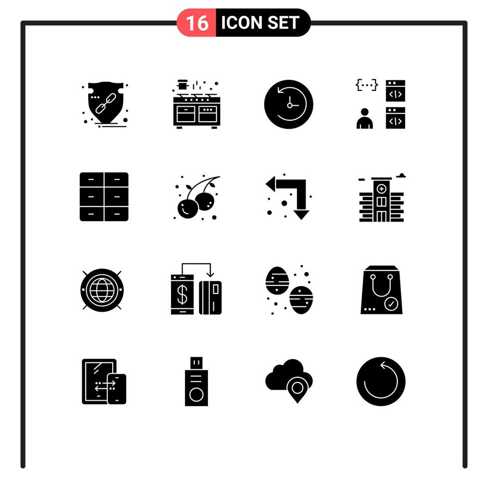 16 Solid Glyph concept for Websites Mobile and Apps development coding pan browser time machine Editable Vector Design Elements