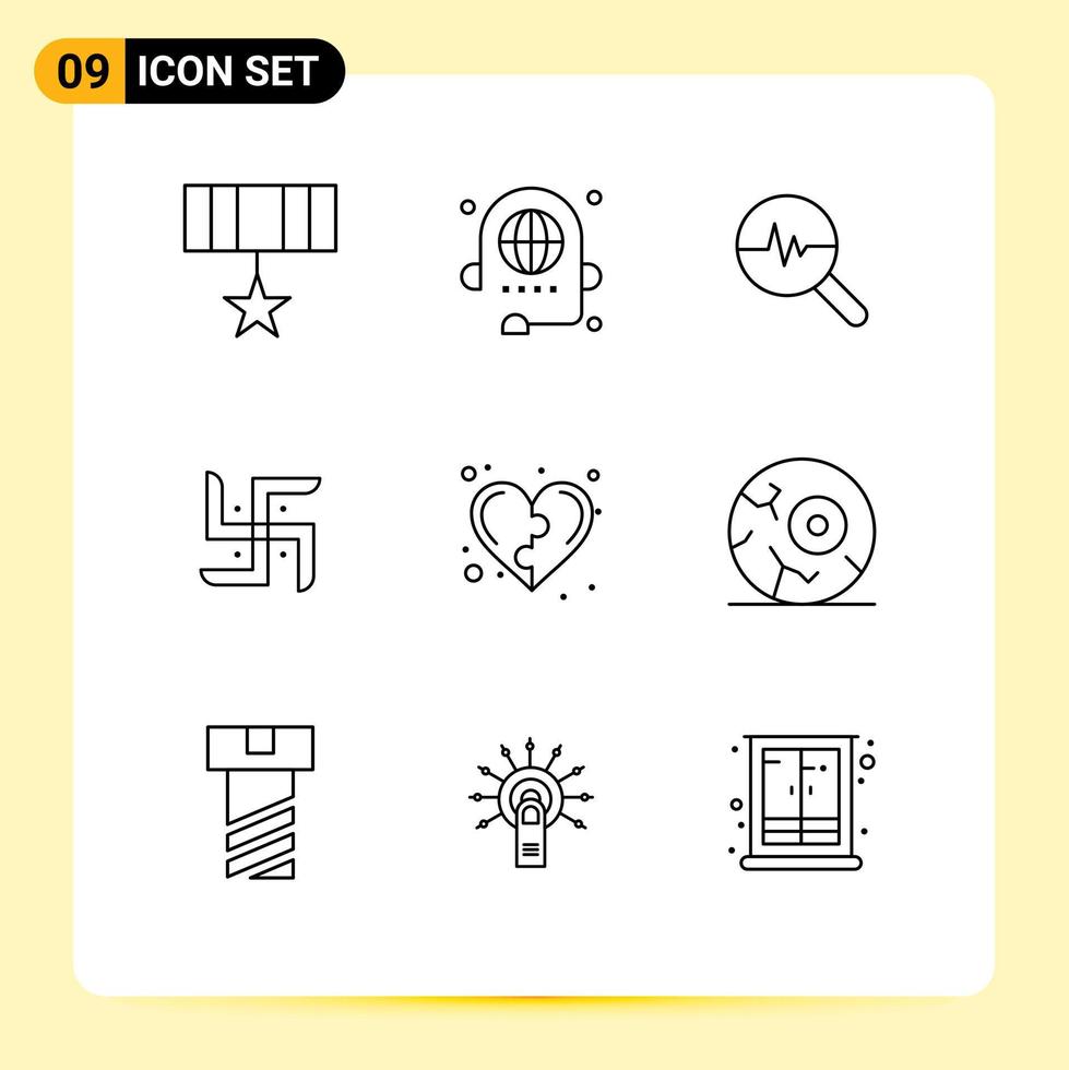 Stock Vector Icon Pack of 9 Line Signs and Symbols for development pray global indian search chart Editable Vector Design Elements