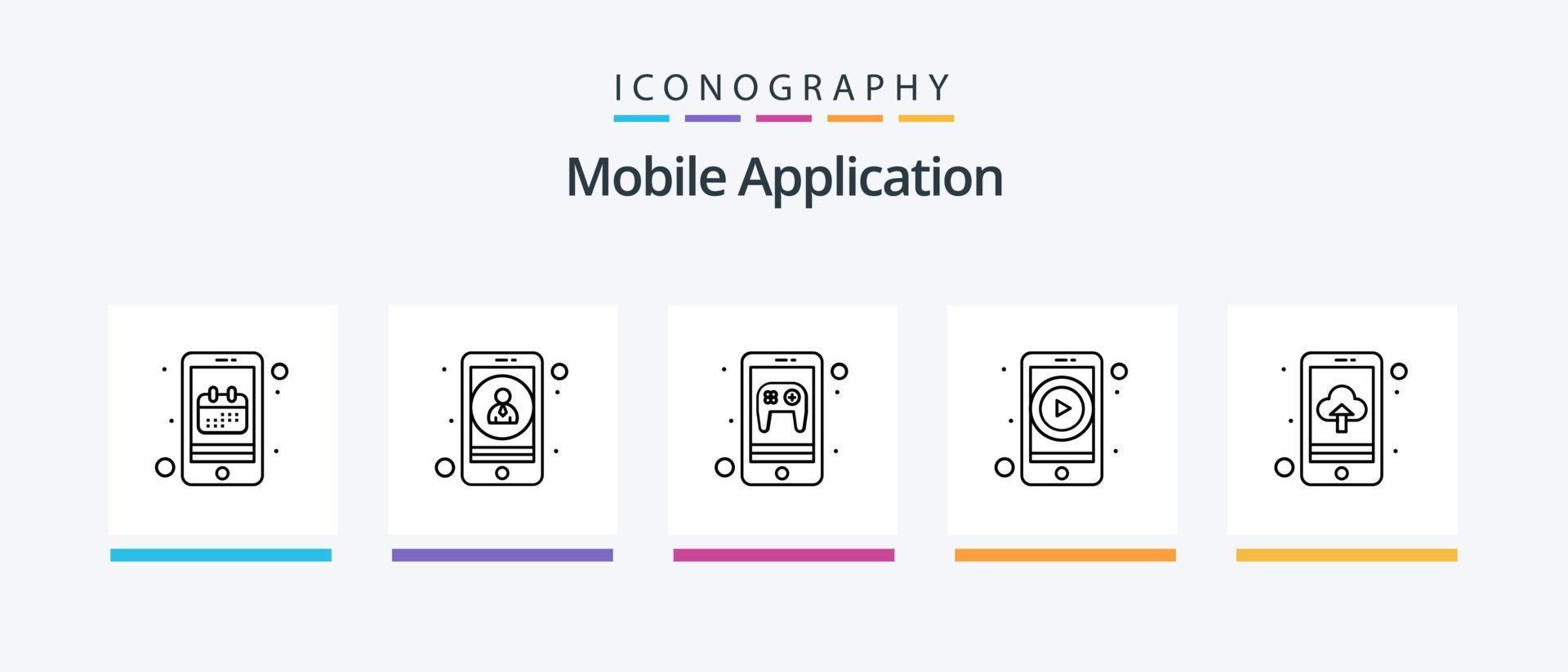 Mobile Application Line 5 Icon Pack Including app upload. app. phone recorder. audio recognition. Creative Icons Design vector