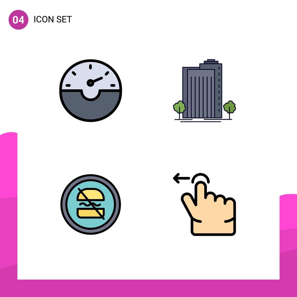 Set of 4 Vector Filledline Flat Colors on Grid for dash banned building city dieting Editable Vector Design Elements