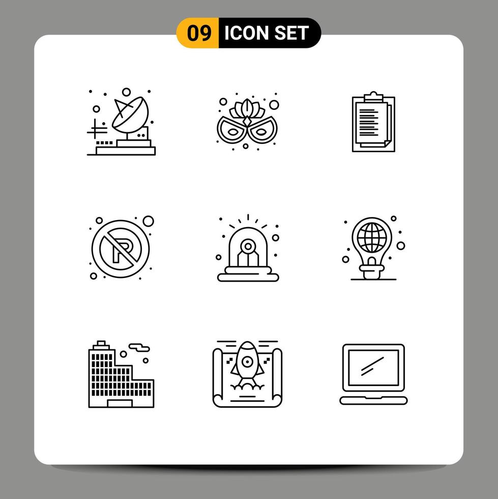 9 User Interface Outline Pack of modern Signs and Symbols of siren alert result alarm regulatory Editable Vector Design Elements