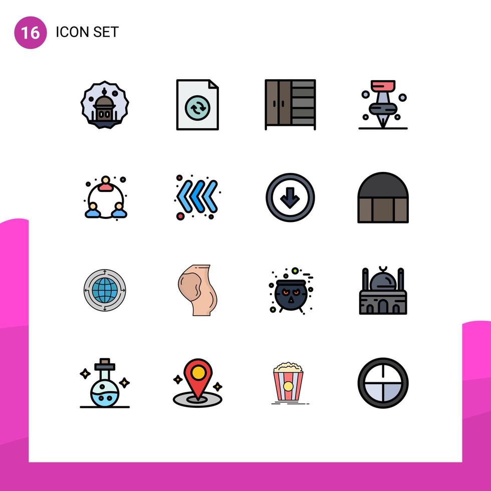 16 User Interface Flat Color Filled Line Pack of modern Signs and Symbols of arrow user furniture web marker Editable Creative Vector Design Elements