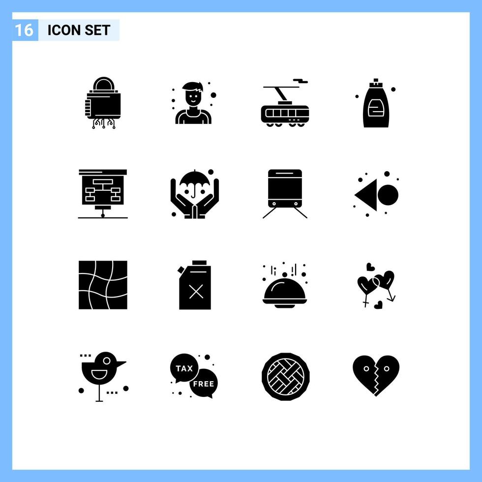 Solid Glyph Pack of 16 Universal Symbols of graphic soap clever shower bathroom Editable Vector Design Elements