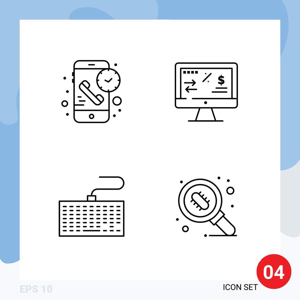 Pack of 4 Modern Filledline Flat Colors Signs and Symbols for Web Print Media such as call hardware receiver finance keys Editable Vector Design Elements