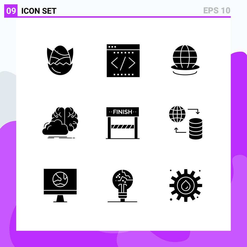 Universal Icon Symbols Group of 9 Modern Solid Glyphs of innovation creative office brainstorming planet Editable Vector Design Elements