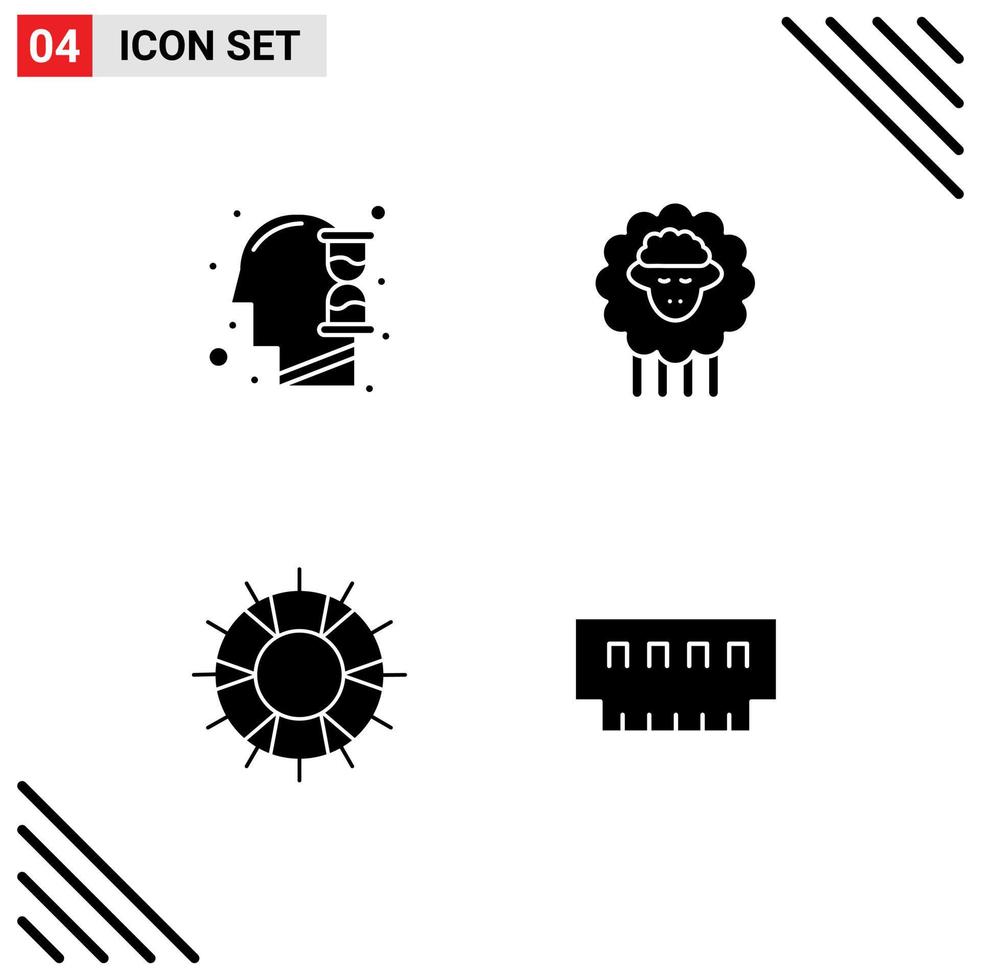 Modern Set of 4 Solid Glyphs and symbols such as human lifebuoy hour glass sheep save Editable Vector Design Elements