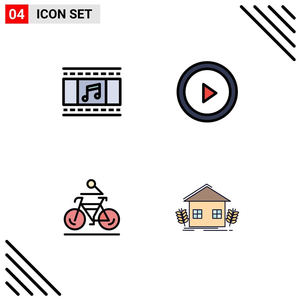 Modern Set of 4 Filledline Flat Colors and symbols such as animation bike filmstrip user cycling Editable Vector Design Elements