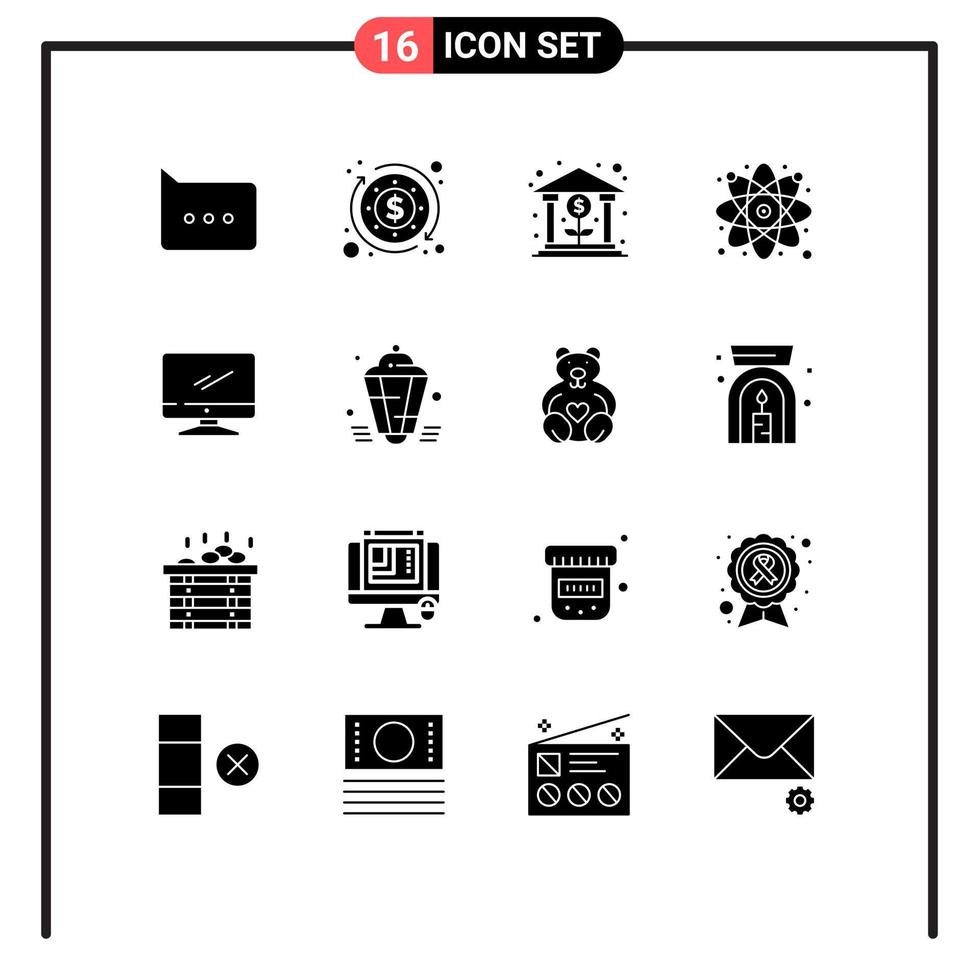 Editable Vector Line Pack of 16 Simple Solid Glyphs of imac monitor money computer laboratory Editable Vector Design Elements