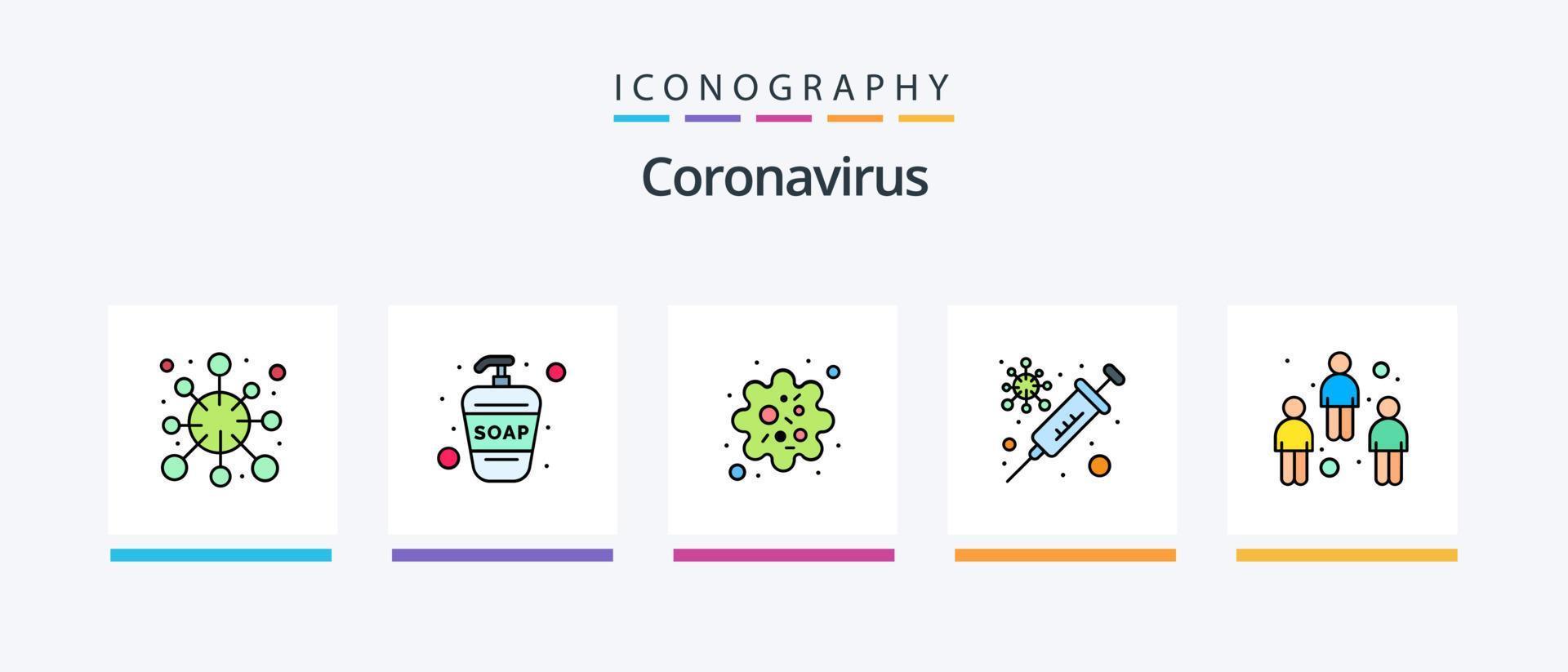 la línea de coronavirus llenó el paquete de 5 íconos, incluida la influenza. limpio. fiebre. pulmones. temperatura. diseño de iconos creativos vector