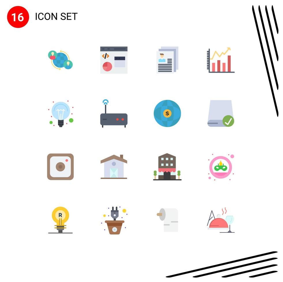 16 Universal Flat Color Signs Symbols of analytics analysis development profile file Editable Pack of Creative Vector Design Elements