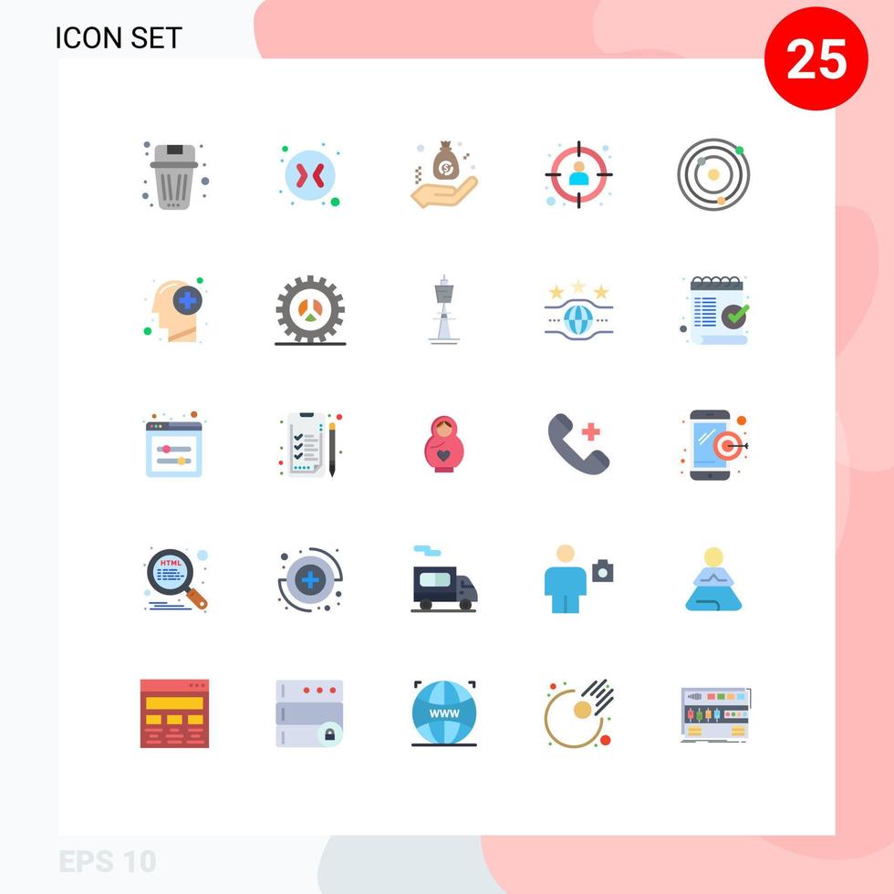 Mobile Interface Flat Color Set of 25 Pictograms of goal profile bag manager hand Editable Vector Design Elements