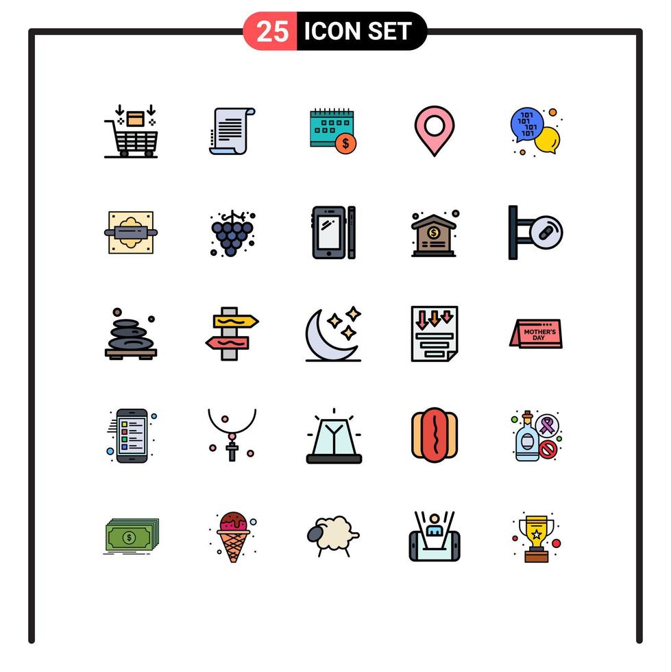 User Interface Pack of 25 Basic Filled line Flat Colors of pin location screenplay economic money Editable Vector Design Elements