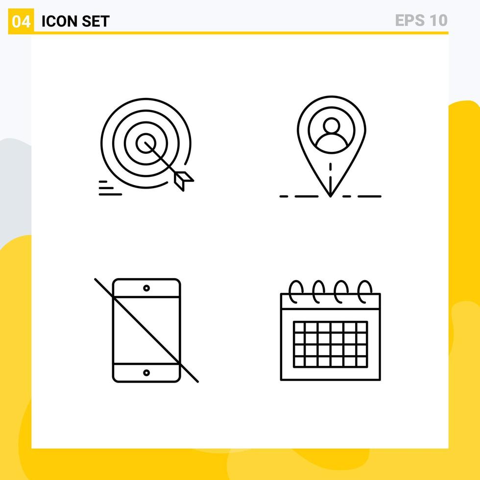 User Interface Pack of 4 Basic Filledline Flat Colors of darts devices arrow map pc Editable Vector Design Elements