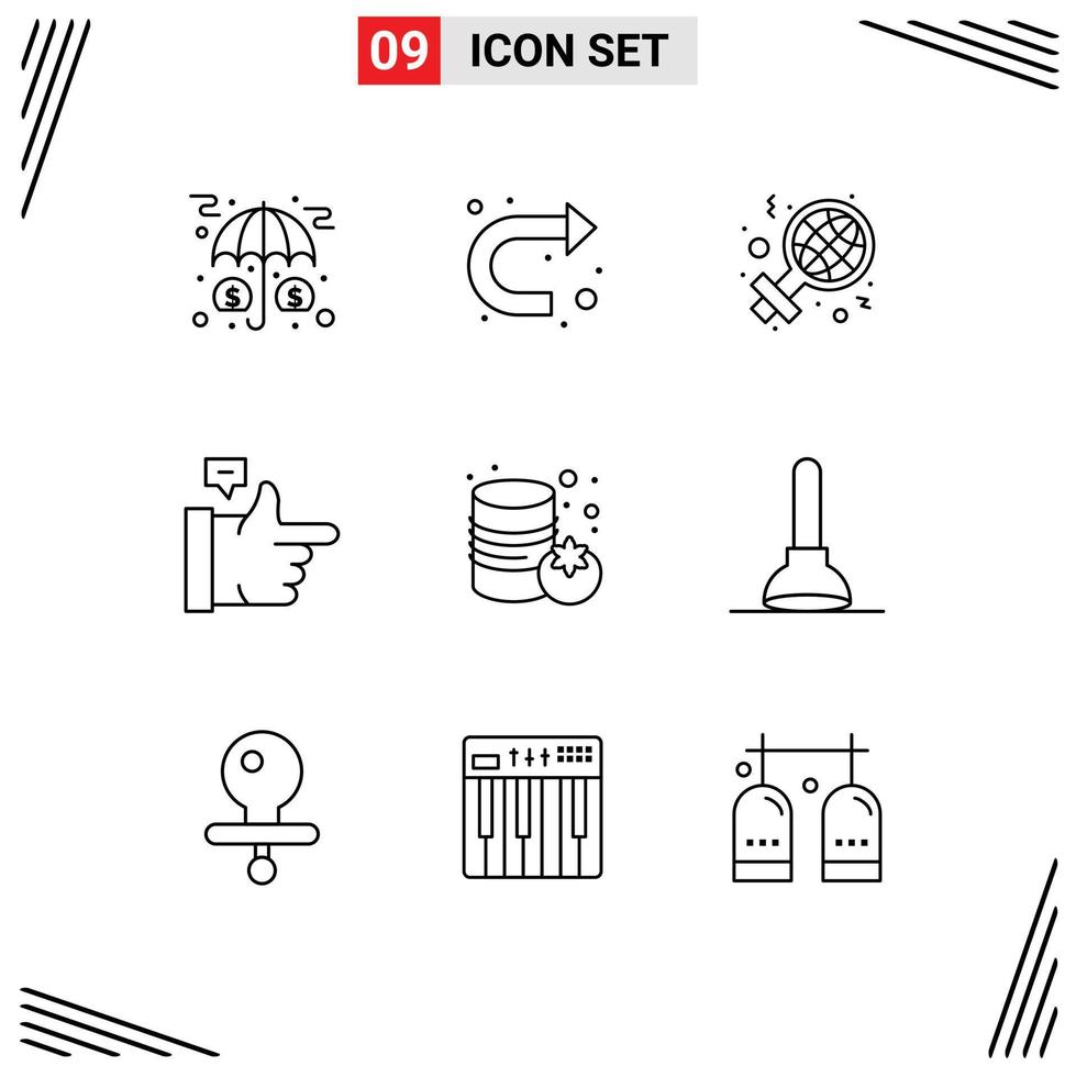 Mobile Interface Outline Set of 9 Pictograms of supermarket thumbs up right like sign Editable Vector Design Elements