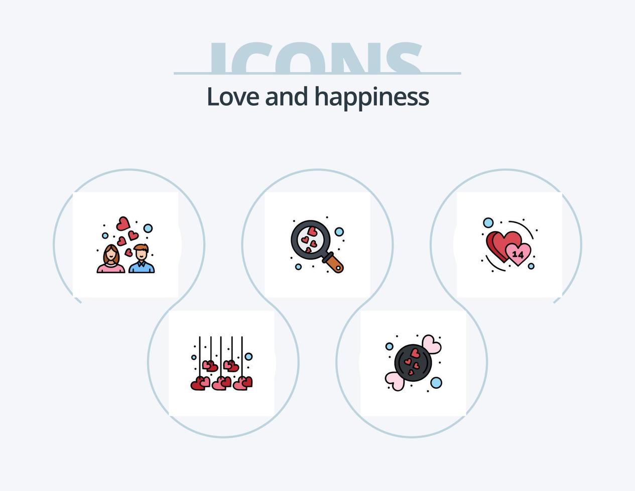 Love Line Filled Icon Pack 5 Icon Design. present. heart. couple. love. heart vector