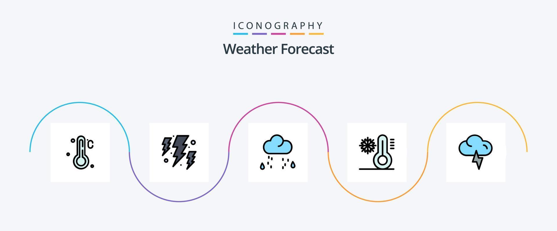 paquete de iconos de 5 planos llenos de líneas meteorológicas que incluye el tiempo. nube. nieve. temperatura. escama vector