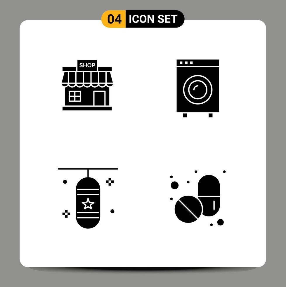 Set of 4 Modern UI Icons Symbols Signs for shop hardware store electric punching bag Editable Vector Design Elements