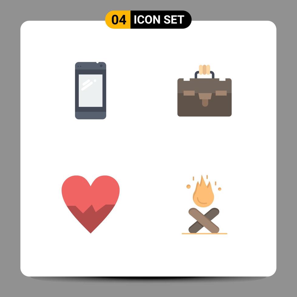 Set of 4 Vector Flat Icons on Grid for phone love huawei tourist skin Editable Vector Design Elements