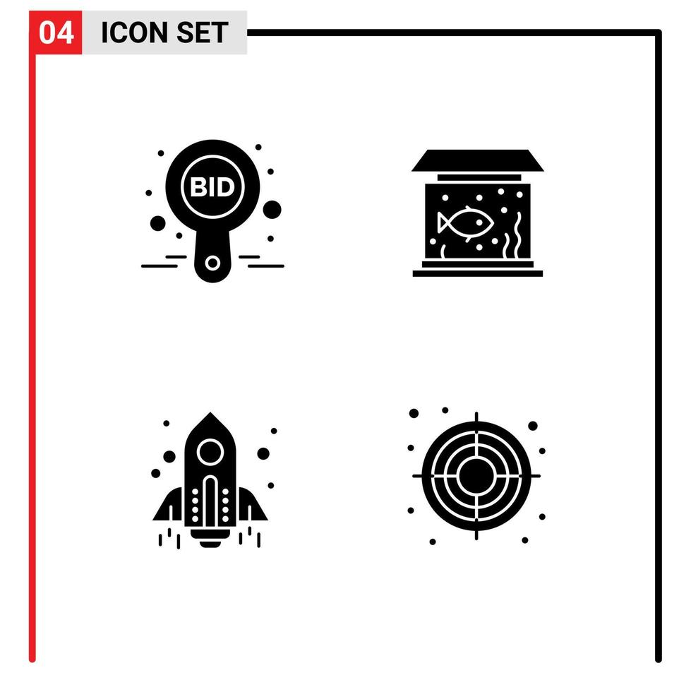 4 Thematic Vector Solid Glyphs and Editable Symbols of bid rocket compete living startup Editable Vector Design Elements