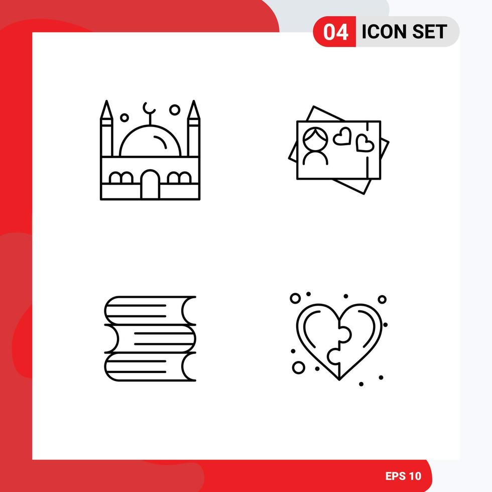 4 User Interface Line Pack of modern Signs and Symbols of islam files ramadan heart game Editable Vector Design Elements