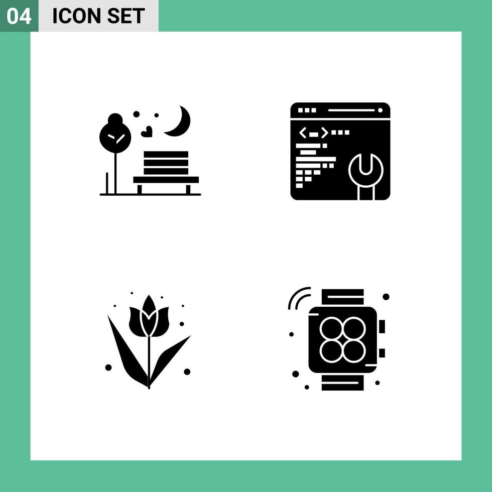 Set of 4 Modern UI Icons Symbols Signs for night easter romantic web page plant Editable Vector Design Elements