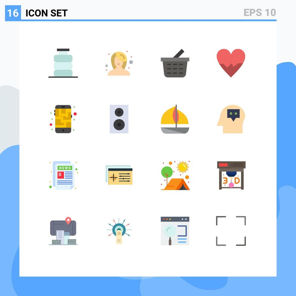 Set of 16 Modern UI Icons Symbols Signs for mobile skin woman beat heart Editable Pack of Creative Vector Design Elements
