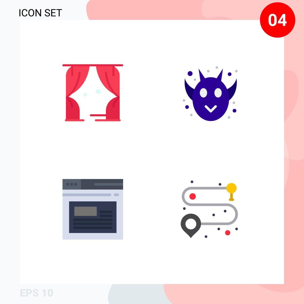 Mobile Interface Flat Icon Set of 4 Pictograms of entertainment page usa frankenstein website Editable Vector Design Elements