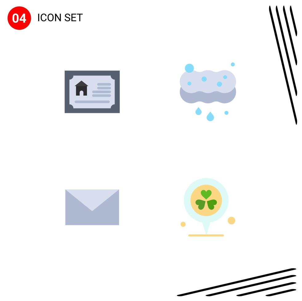 paquete de 4 signos y símbolos de iconos planos modernos para medios de impresión web, como elementos de diseño de vectores editables de flor de esponja de propiedad de correo de tarjeta